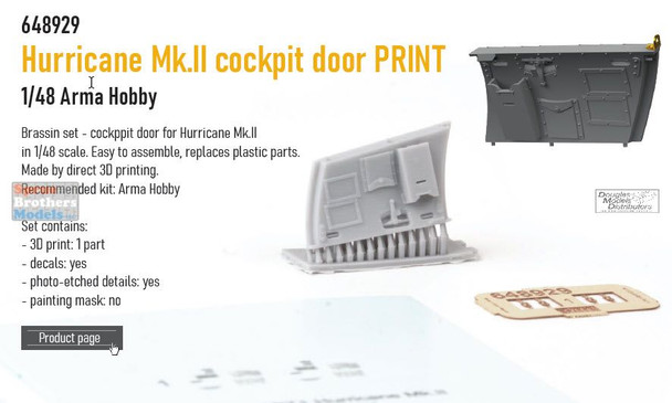 EDU648929 1:48 Eduard Brassin Print - Hurricane Mk.II Cockpit Door (ARM kit)