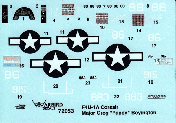 WBD72053 1:72 Warbird Decals - F4U-1A Corsair Major Greg 'Pappy' Boyington