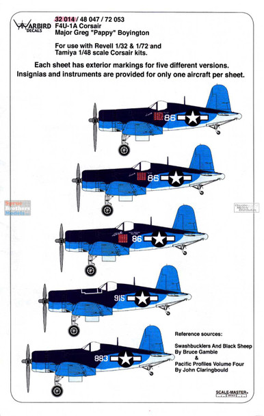 WBD32014 1:32 Warbird Decals - F4U-1A Corsair Major Greg 'Pappy' Boyington