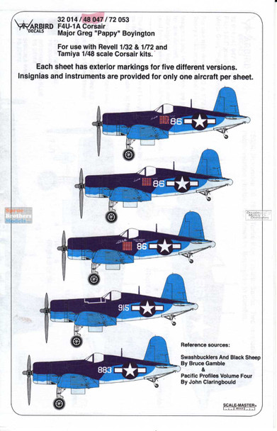 WBD48047 1:48 Warbird Decals - F4U-1A Corsair Major Greg 'Pappy' Boyington