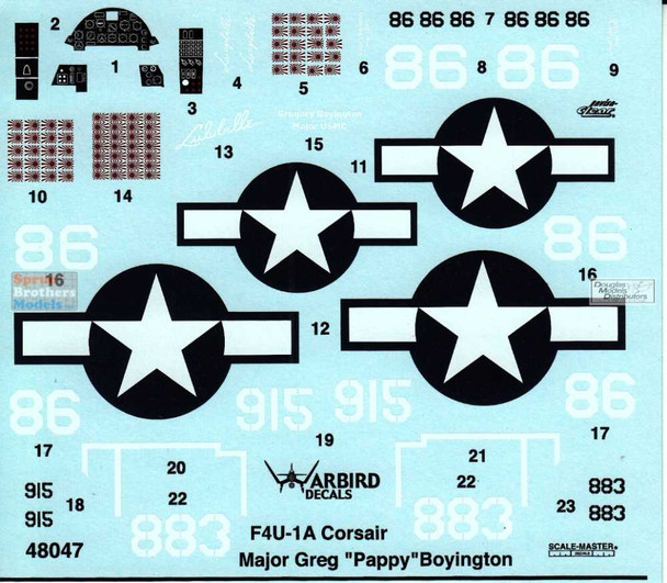 WBD48047 1:48 Warbird Decals - F4U-1A Corsair Major Greg 'Pappy' Boyington