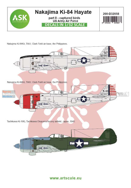 ASKD32058 1:32 ASK/Art Scale Decals - Ki-84 Hayate (Frank) Part 8: Captured by USAAF