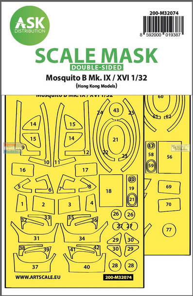 ASKM32074 1:32 ASK/Art Scale Double Sided Mask - Mosquito B Mk.IX/XVI (HKM kit)
