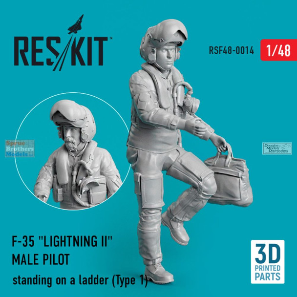 RESRSF480014F 1:48 ResKit F-35A Lightning II Male Pilot Standing On A Ladder - Type 1 (TAM kit)