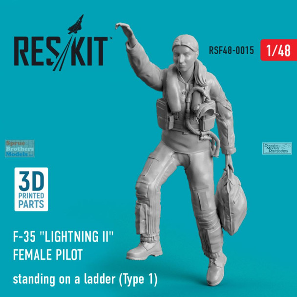 RESRSF480015F 1:48 ResKit F-35A Lightning II Female Pilot Standing On A Ladder - Type 1 (TAM kit)