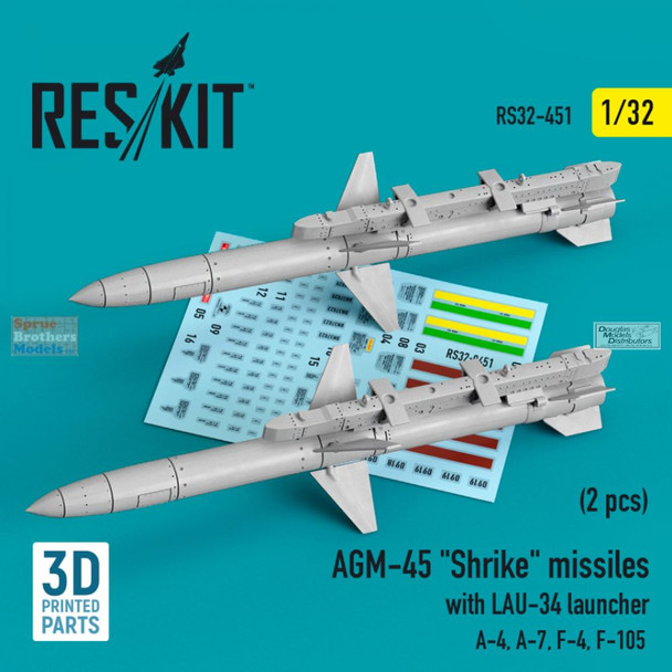 RESRS320451 1:32 ResKit AGM-45 Shrike Missiles with LAU-34 Launcher