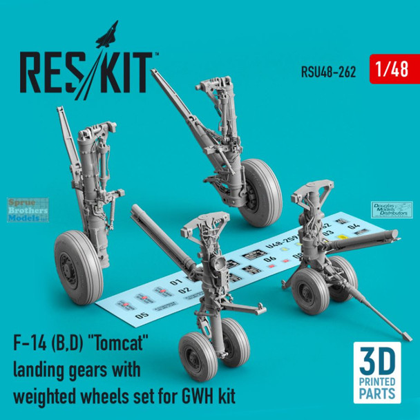 RESRSU480262U 1:48 ResKit F-14B F-14D Tomcat Landing Gear with Weighted Wheels (GWH kit)