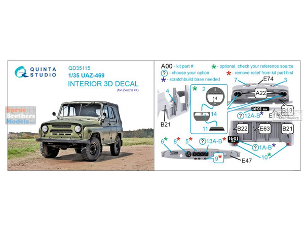 QTSQD35115 1:35 Quinta Studio Interior 3D Decal - UAZ-469 (ZVE kit)