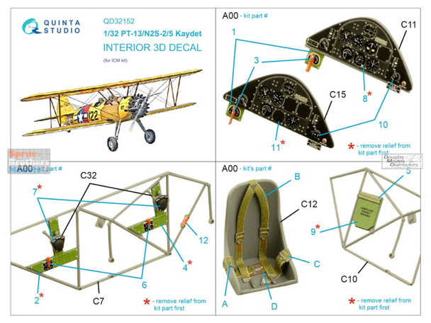 QTSQD32152 1:32 Quinta Studio Interior 3D Decal - PT-13 / N2S-2/5 Kaydet (ICM kit)