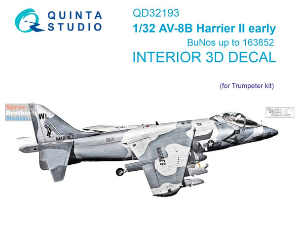 QTSQD32193 1:32 Quinta Studio Interior 3D Decal - AV-8B Harrier II Early (BuNos up to  163852) (TRP kit)