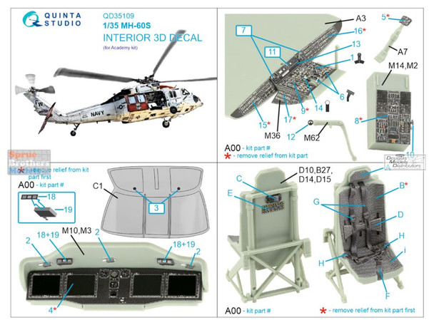 QTSQD35109 1:35 Quinta Studio Interior 3D Decal - MH-60S Seahawk (ACA kit)