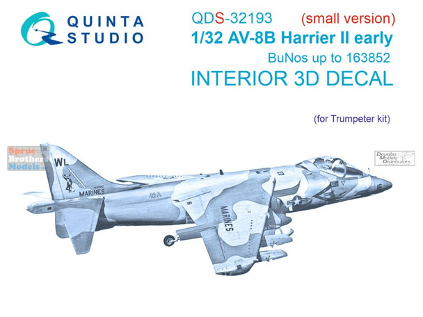 QTSQDS32193 1:32 Quinta Studio Interior 3D Decal - AV-8B Harrier II Early (BuNos up to  163852) (TRP kit) Small Version