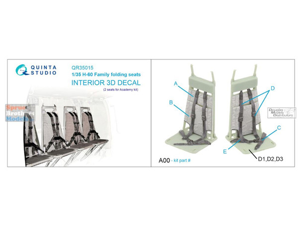 QTSQR35015 1:35 Quinta Studio Interior 3D Decal - H-60 Blackhawk Family Folding Seats Detail Set (ACA kit)