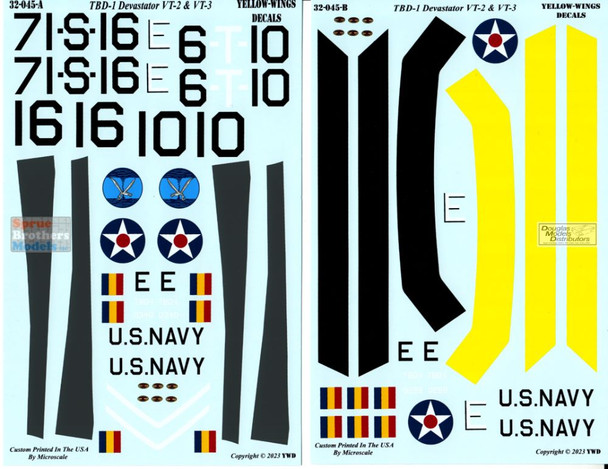 YWD32045 1:32 Yellow Wings Decals TBD-1 Devastator VT-6 VS-71