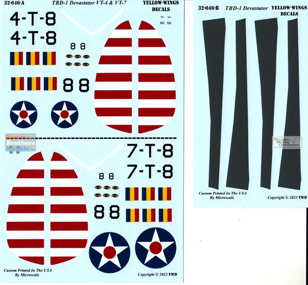 YWD32046 1:32 Yellow Wings Decals TBD-1 Devastator VT-4 VT-7