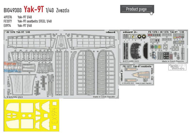 EDUBIG49388 1:48 Eduard BIG ED Yak-9T Super Detail Set (ZVE kit)