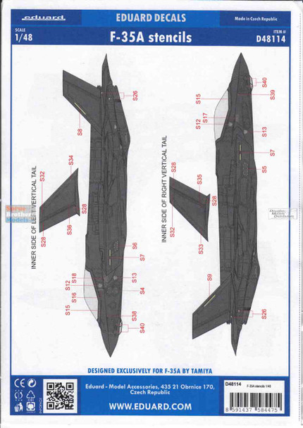 EDUD48114 1:48 Eduard Decals - F-35A Lightning II Stencils (TAM kit)