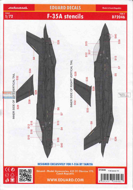 EDUD72046 1:72 Eduard Decals - F-35A Lightning II Stencils (TAM kit)