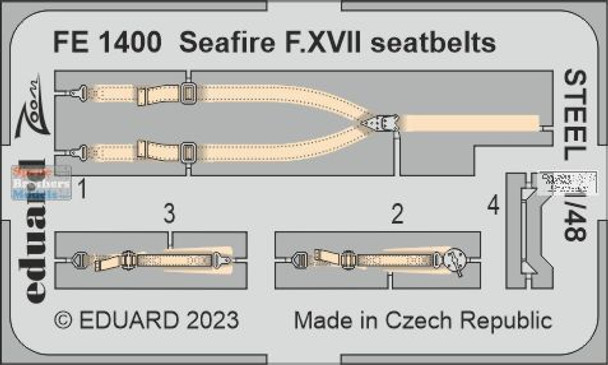 EDUFE1400 1:48 Eduard Color Zoom PE - Seafire F.XVII Seatbelts [STEEL] (AFX kit)