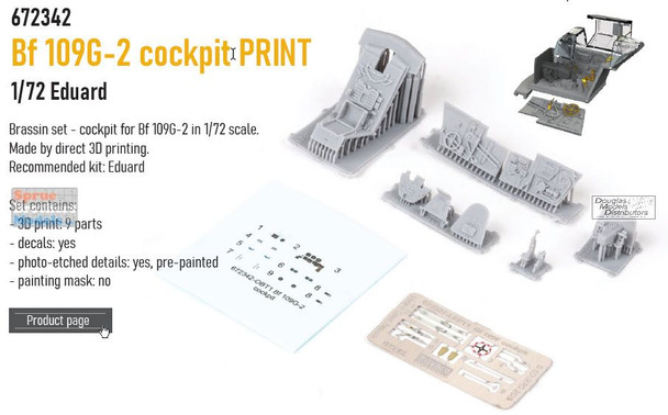 EDU672342 1:72 Eduard Brassin PRINT Bf109G-2 Cockpit Set (EDU kit)