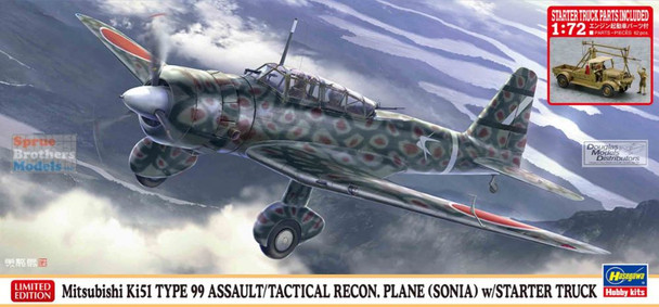 HAS02452 1:72 Hasegawa Ki51 Type 99 Assault/Tactical Recon Plane (Sonia) with Starter Truck