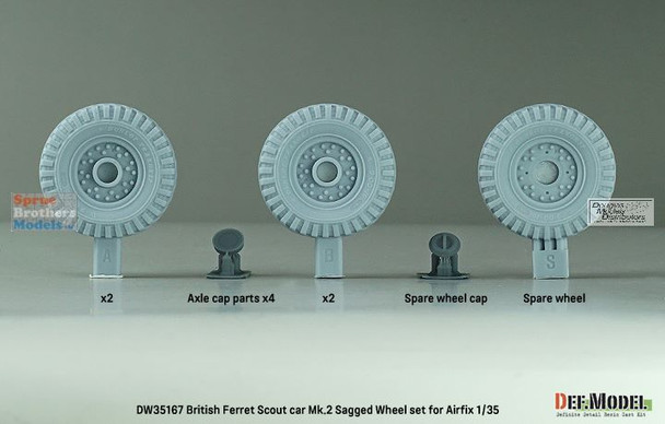 DEFDW35167 1:35 DEF Model Ferret Scout Car Mk.2 Sagged Wheel Set (AFX kit)