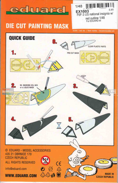 EDUEX1003 1:48 Eduard Mask - F6F-3 Hellcat National Insignia with Red Outline (EDU kit)