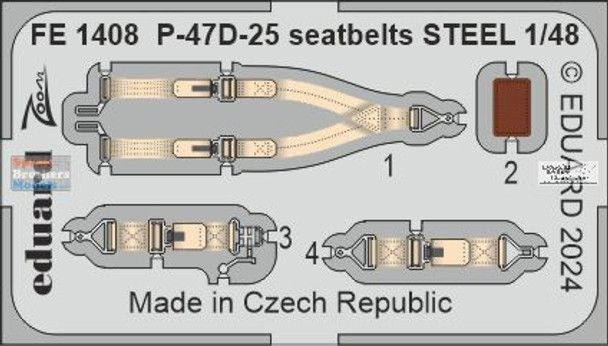 EDUFE1408 1:48 Eduard Color Zoom PE - P-47D-25 Thunderbolt Seatbelts (MIA kit)