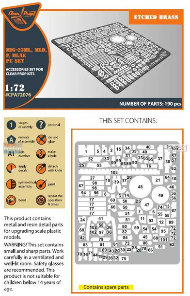 CLPCPA72076A 1:72 Clear Prop Models MiG-23ML/MLA/MLAE/MLP/P Flogger PE Detail Set (CLP kit)