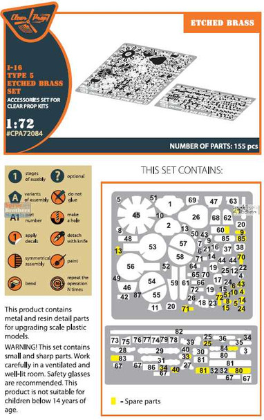 CLPCPA72084A 1:72 Clear Prop Models I-16 Type 5 PE Detail Set (CLP kit)