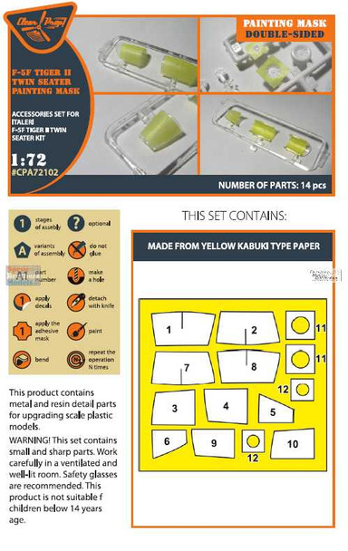 CLPCPA72102A 1:72 Clear Prop Models F-5F Tiger II Double Sided Paint Mask (ITA kit)