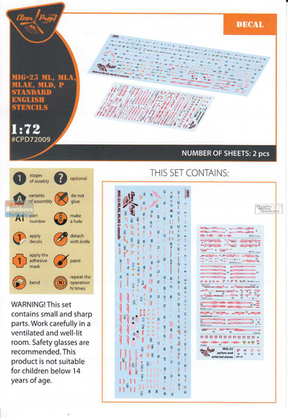 CLPCPD72009D 1:72 Clear Prop Models Mig-23ML/MLA/MLAE/MLD/P Flogger Standard English Stencils
