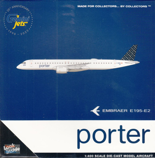 GEMGJ2198 1:400 Gemini Jets Porter Airlines ERJ-195-E2 Reg #C-GKQL (pre-painted/pre-built)