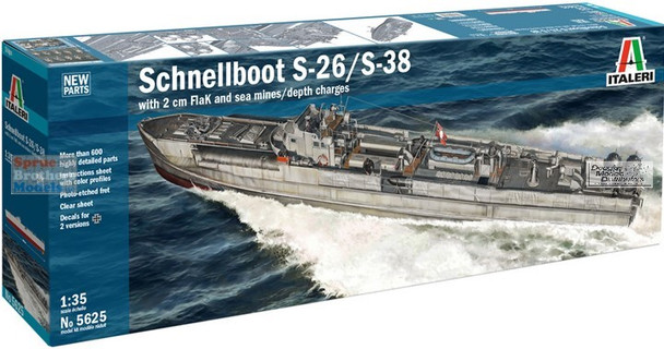 ITA5625 1:35 Italeri Schnellboot S-26/S-38 with 2cm Flak & Sea Mines/Depth Charges