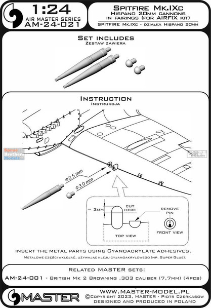 MASAM24021 1:24 Master Model Spitfire Mk.IXc Hispano 20mm Cannons in Fairings (AFX kit)