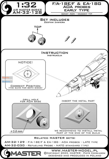 MASAM32128 1:32 Master Model F-18E F-18F Super Hornet EA-18G Growler AOA Probes Early Type