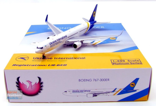 PHX11834 1:400 Phoenix Model Ukraine International Airlines B767-300ER Reg #UR-GED (pre-painted/pre-built)