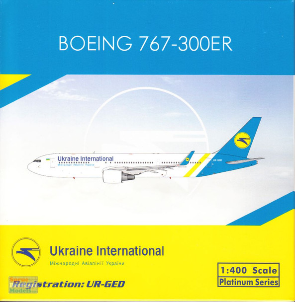 PHX11834 1:400 Phoenix Model Ukraine International Airlines B767-300ER Reg #UR-GED (pre-painted/pre-built)