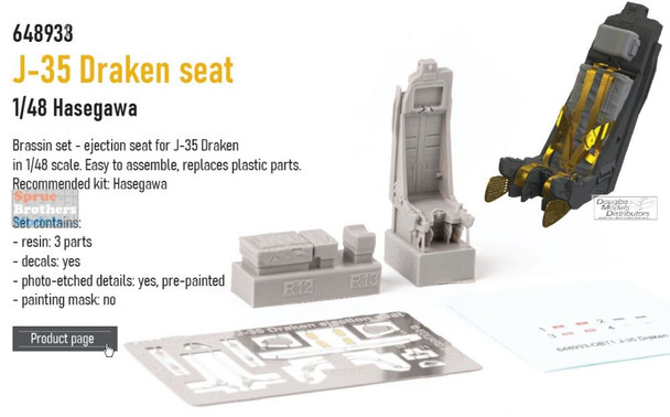 EDU648933 1:48 Eduard Brassin Print - J35 Draken Seat (HAS kit)