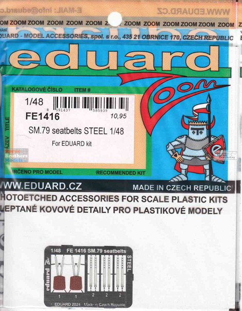 EDUFE1416 1:48 Eduard Color Zoom PE - SM.79 Sparviero Seatbelts (EDU kit)
