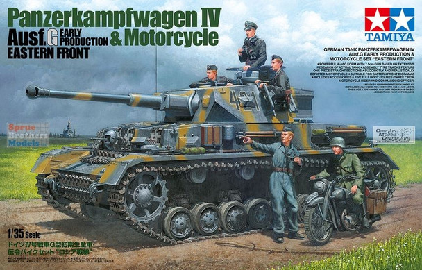 TAM25209 1:35 Tamiya Panzerkampfwagen IV Ausf.G Early & Motorcycle Eastern Front