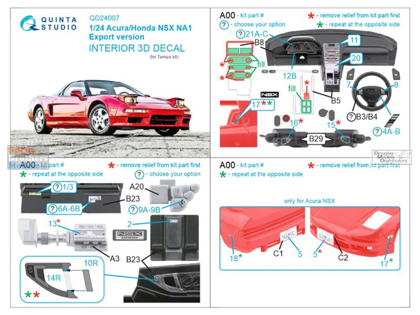 QTSQD24007 1:24 Quinta Studio Interior 3D Decal - Acura/Honda NSX NA1 Export Version (TAM kit)