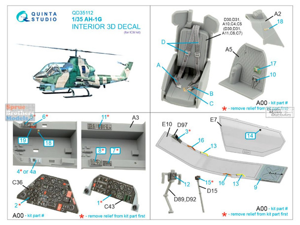 QTSQD35112 1:35 Quinta Studio Interior 3D Decal - AH-1G Cobra (ICM kit)