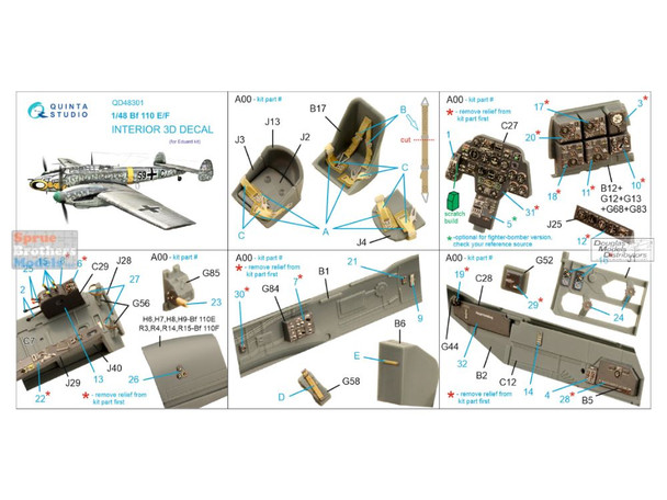 QTSQD48301 1:48 Quinta Studio Interior 3D Decal - Bf110E Bf110F (EDU kit)