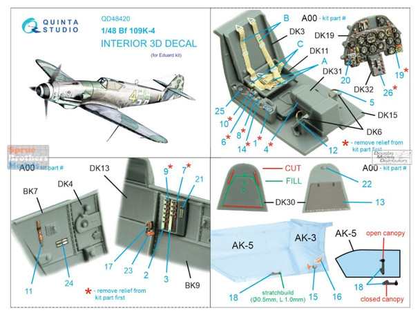QTSQD48420 1:48 Quinta Studio Interior 3D Decal - Bf109K-4 (EDU kit)