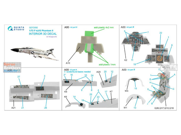 QTSQD72092 1:72 Quinta Studio Interior 3D Decal - F-4J F-4S Phantom II (HAS kit)