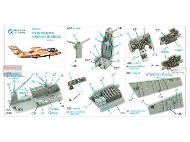 QTSQD72107 1:72 Quinta Studio Interior 3D Decal - OV-10A Bronco (ICM kit)