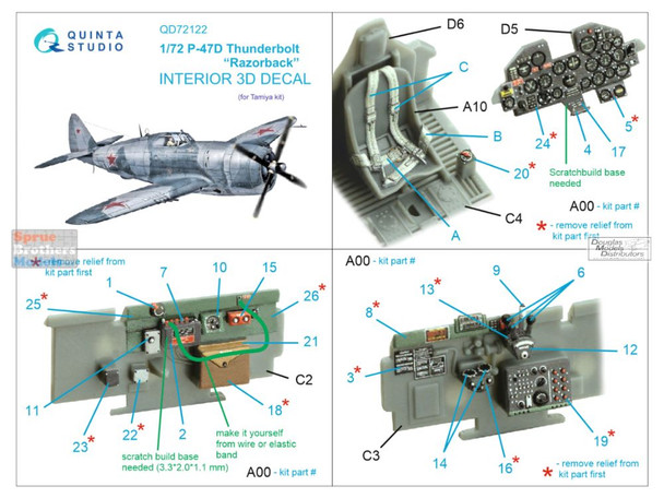 QTSQD72122 1:72 Quinta Studio Interior 3D Decal - P-47D Thunderbolt Razorback (TAM kit)