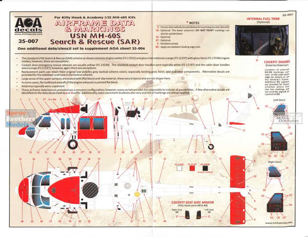 AOA35007 1:35 AOA Decals - USN MH-60S Seahawk / Knighthawk Search & Rescue (SAR) Airframe Data & Markings