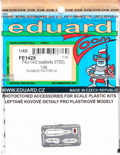 EDUFE1429 1:48 Eduard Color Zoom PE - F4U-1A F4U-2 Corsair Seatbelts (MGF kit)